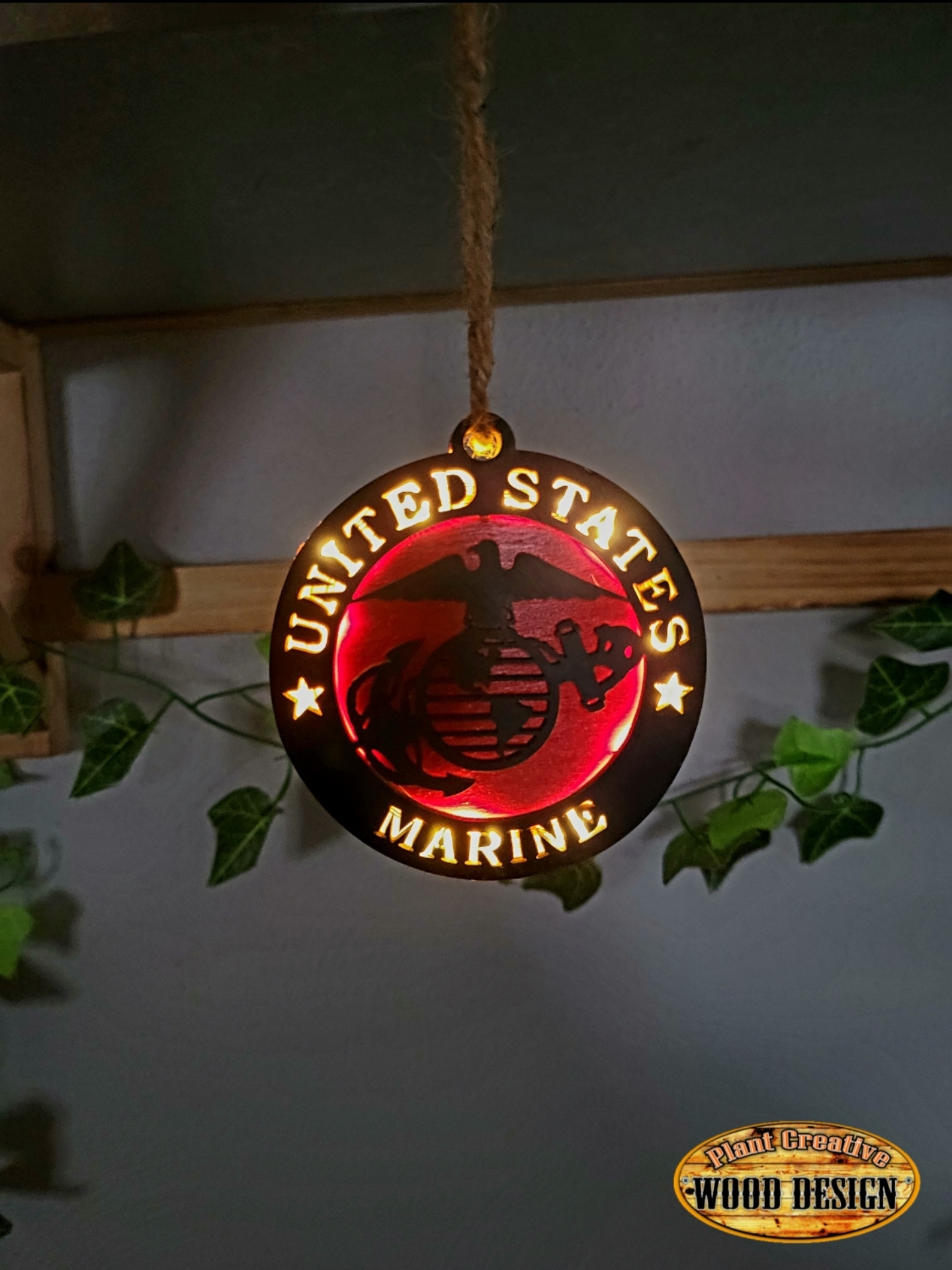 Approx 5-6" layered Marines ornament  with lights and battery included. 