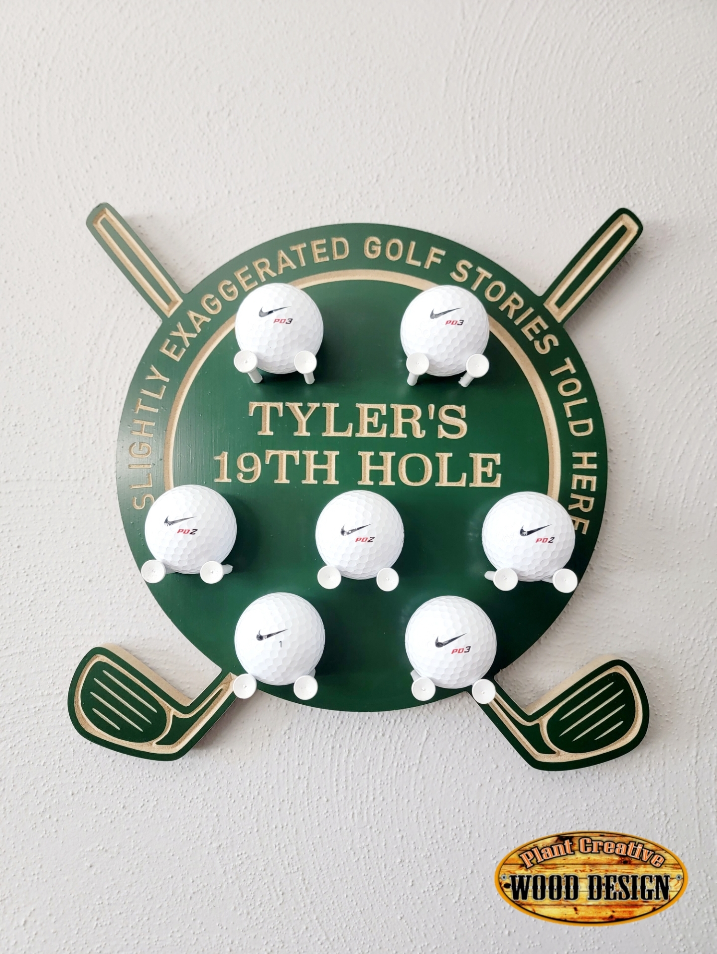 Golfer's Sign measures 12" with capacity to hold 7 golf balls. Comes with everything pictured minus the golf balls.  