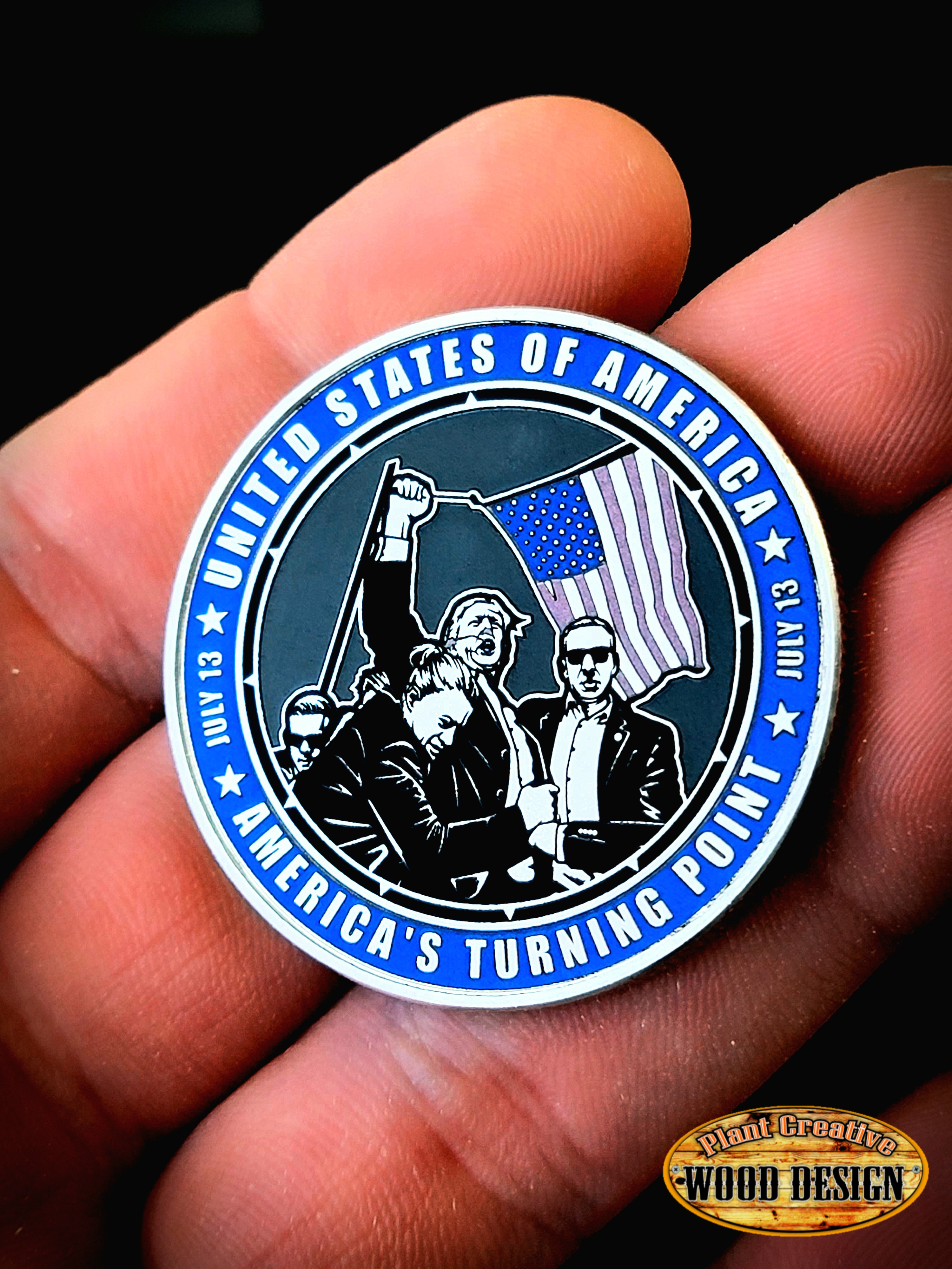 Our iconic double-sided 40mm silver-plated Trump coin in honor of Cory Comperatore who was killed at the rally. 25% OF TOTAL REVENUE BEING DONATED TO CORY COMPERATORE'S FAMILY GoFundMe!  