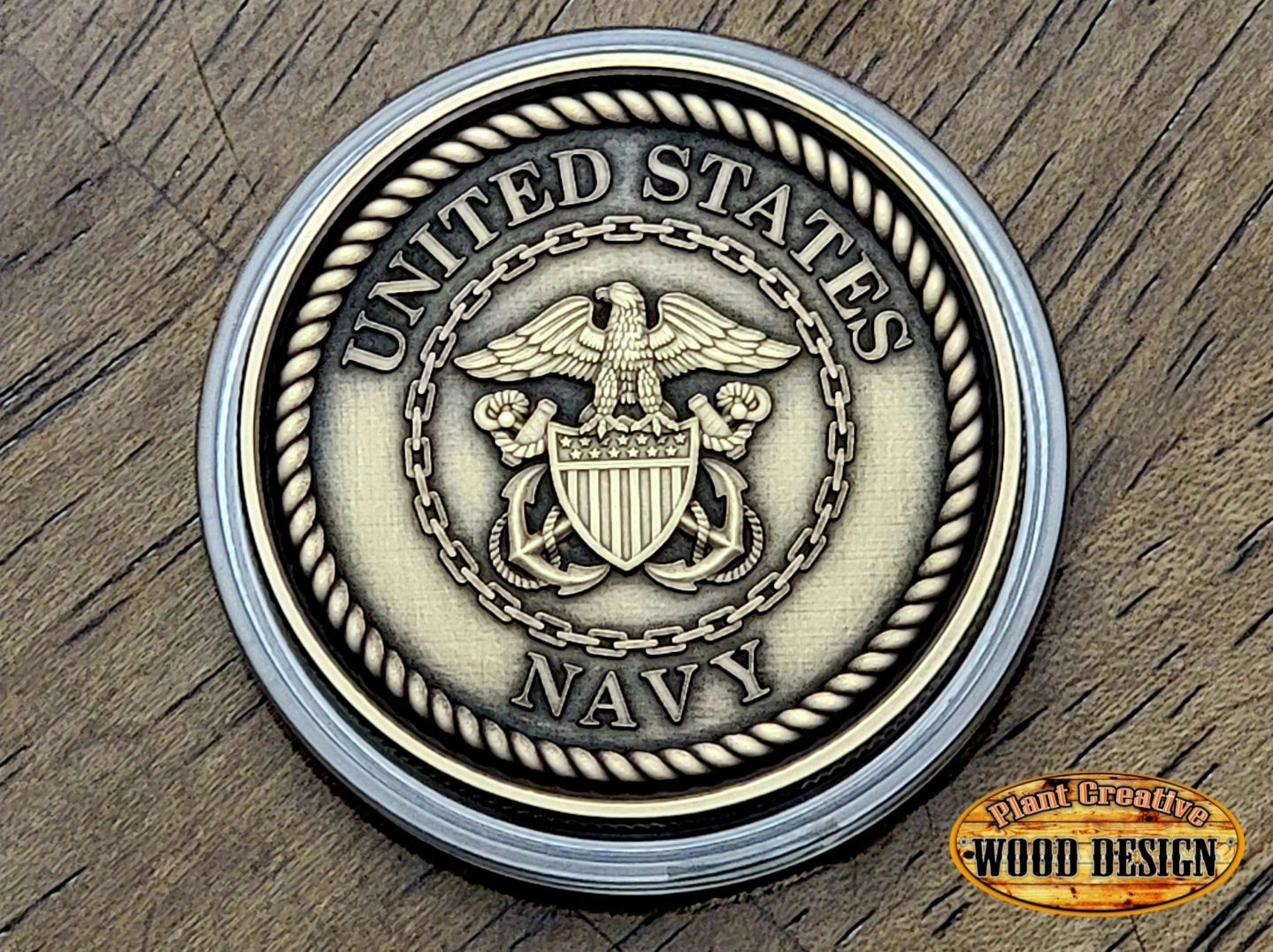 Our 40mm 3D-engraved solid brass challenge coin with the Navy "seal". We can engrave any text/wording on the backside that you want FOR FREE (please include exactly what you want on your order)