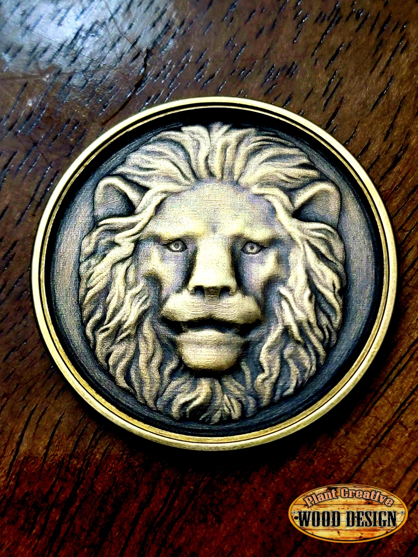 Our 40mm 3D-engraved solid brass challenge coin with the lion. We can engrave any text/wording on the backside that you want FOR FREE (please include exactly what you want on your order) or we can add another stock 3d design on the backside for $25 more. 