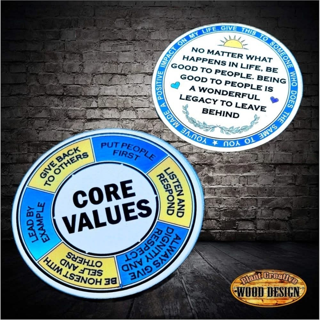 These 1.5" diameter steel kindness coins were designed and created to be an easily-concealed small token of appreciation that could be given to those everyday people that come into your life for a split second but do something kind for you or if just put 