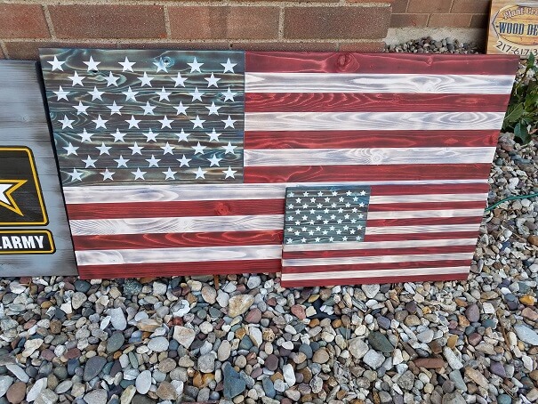 This beautiful wooden flag is the perfect gift for any of your friends birthdays, holidays, and etc. It measures 9.75"x18.5". This listing is for the mini flag with no lettering, not the large one with the lettering.  