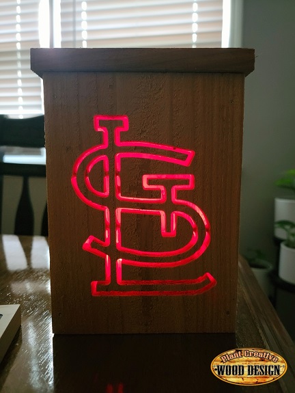 St. Louis Cardinals "STL" logo cedar box lantern. 6" tall. Light and batteries included. 