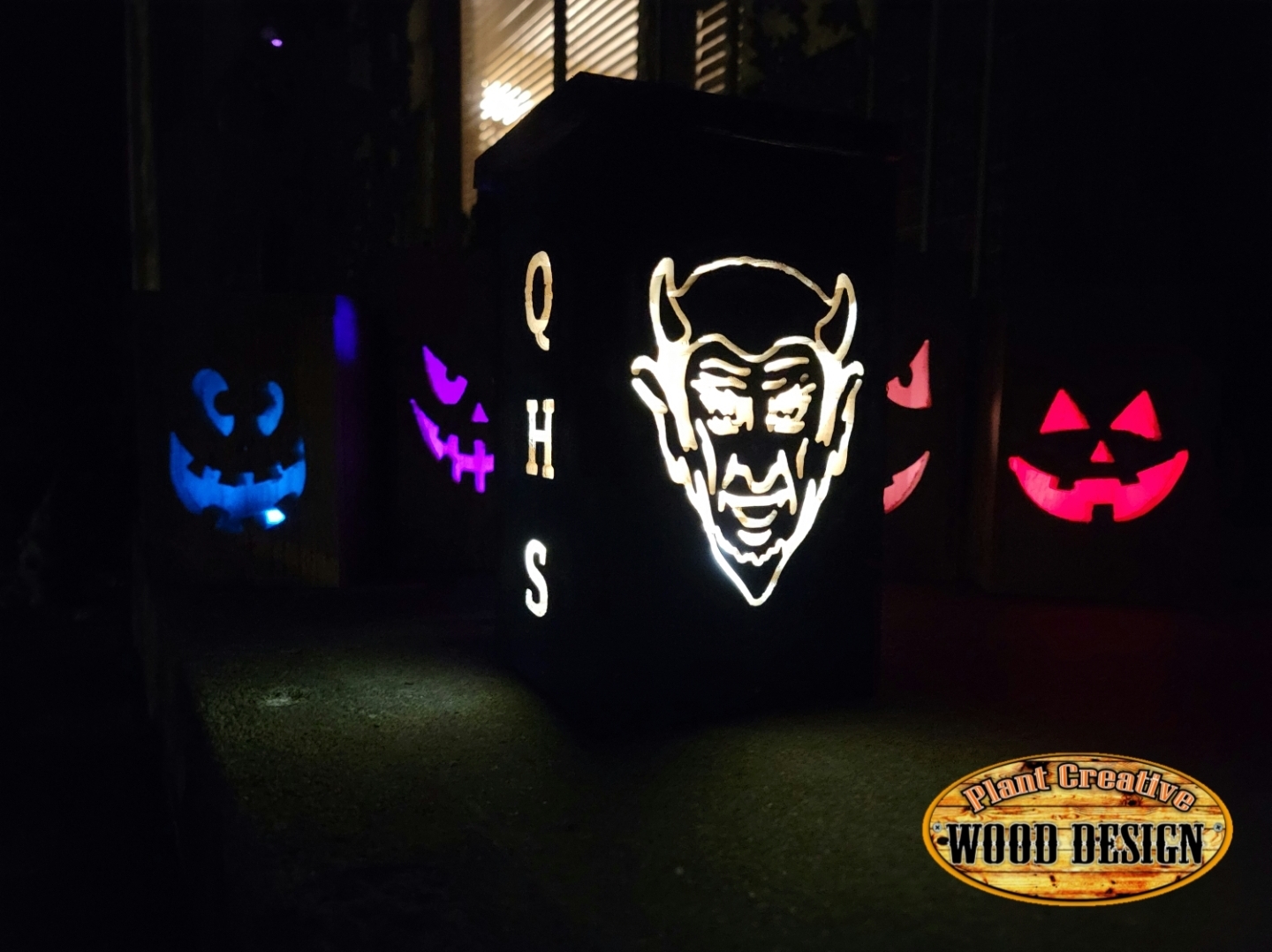 The QHS themed lantern is a perfect gift for just about anyone. We can leave natural wood color or will paint it blue. Listing only includes the devil head design in the front. If you want letters, number,  or a word on sides, that will cost $10/per side 