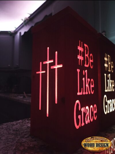 Our indoor/outdoor #BeLikeGrace Lantern is made of solid cedar wood and has 3 sides of the sides being carved. We have established an agreement with the Schell family so all profits will be donated back to the #BeLikeGrace Foundation. 